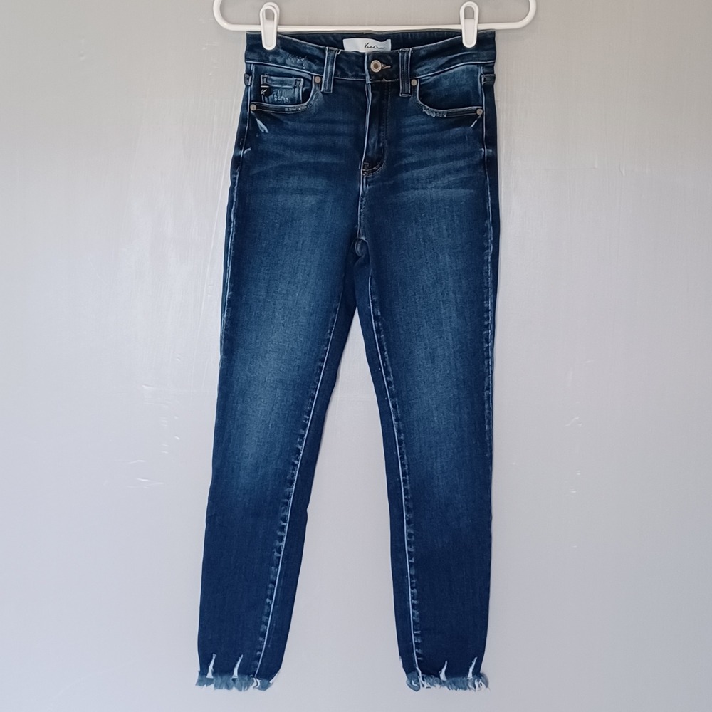 KanCan Jeans Womens 5 Blue High Rise Skinny Frayed Hem Distressed Denim